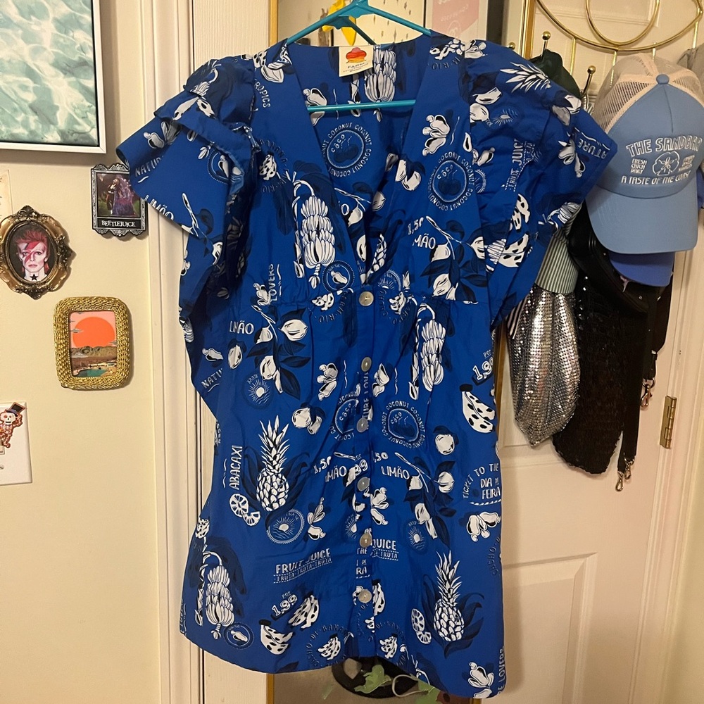 FARM Rio Blue and White Printed Dress